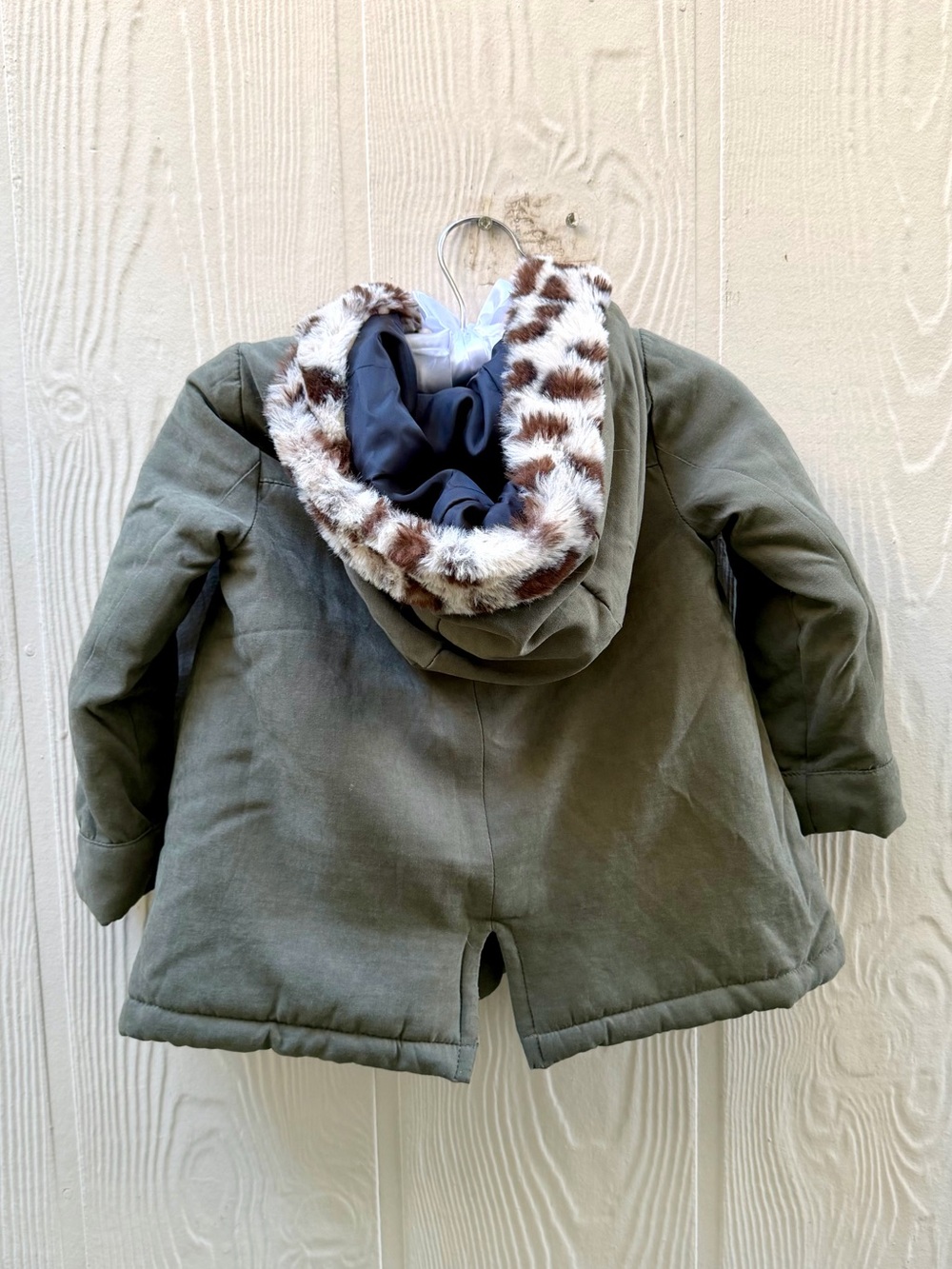 Tahari Olive Green Hooded Winter Coat with Faux Fur Trim